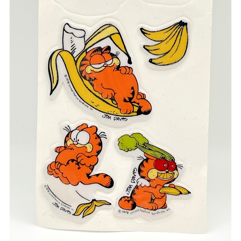 Vintage 1978 Garfield Scratch & Sniff Stickers Puffy Banana Food Jim Davis READ
